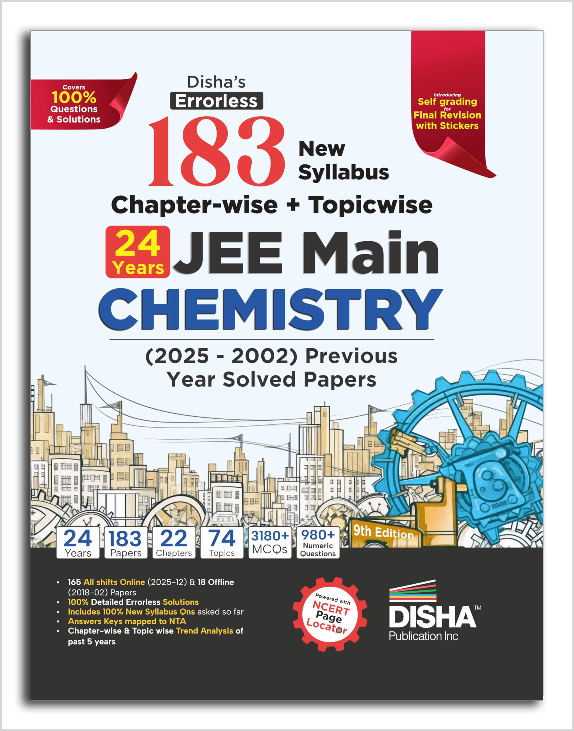 Disha's 183 New Syllabus Chapter-wise & Topic-wise JEE Main Chemistry (2025 - 2002) Previous Year Solved Papers 9th Edition | NCERT PYQ Question Bank with 100% Detailed Solutions Learning & Reference