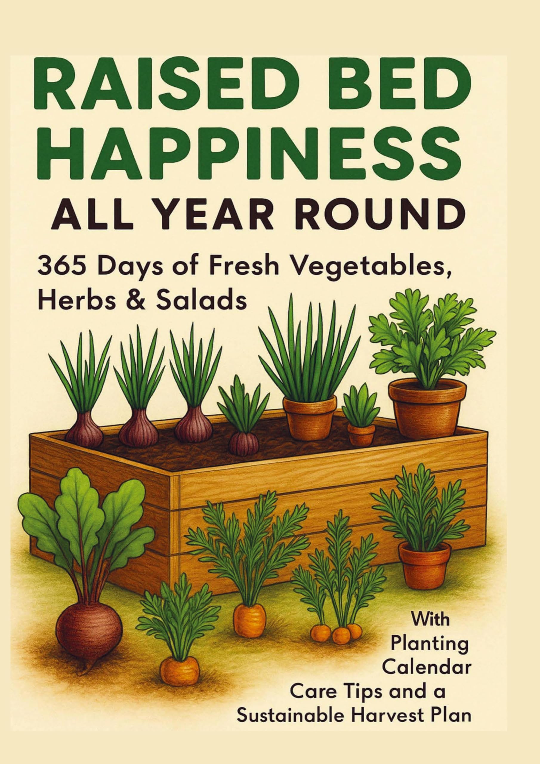 RAISED BED HAPPINESS ALL YEAR ROUND  365 Days of Fresh Vegetables, Herbs & Salads - With Planting Calendar, Care Tips and a Sustainable Harvest Plan Hobbies & Crafts