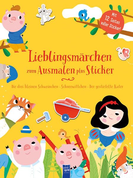 Lieblingsmärchen zum Ausmalen plus Sticker: Die drei kleinen Schweinchen - Schneewittchen - Der gestiefelte Kater Children's books