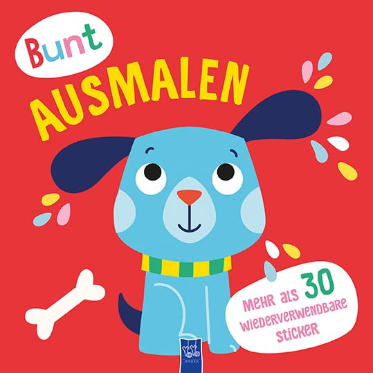 Bunt ausmalen (Cover rot / Hund): Malbuch. Bilderbuch. Stickerbuch Children's books