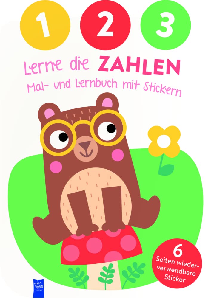 1,2,3 - Lerne die Zahlen - Mal- und Lernbuch mit Stickern (Cover Bär): Einband mit Bär Children's books