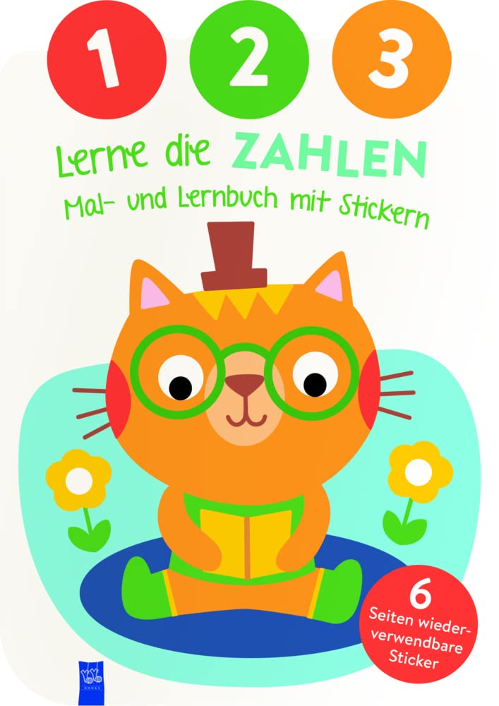 1,2,3 - Lerne die Zahlen - Mal- und Lernbuch mit Stickern (Cover Katze): Einband mit Katze Children's books