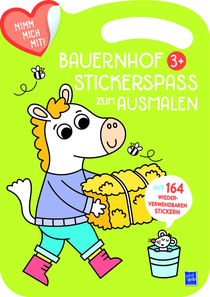 Bauernhof Stickerspaß zum Ausmalen 3+ (Cover grün, Pferd): 3+ grüne Einband Children's books