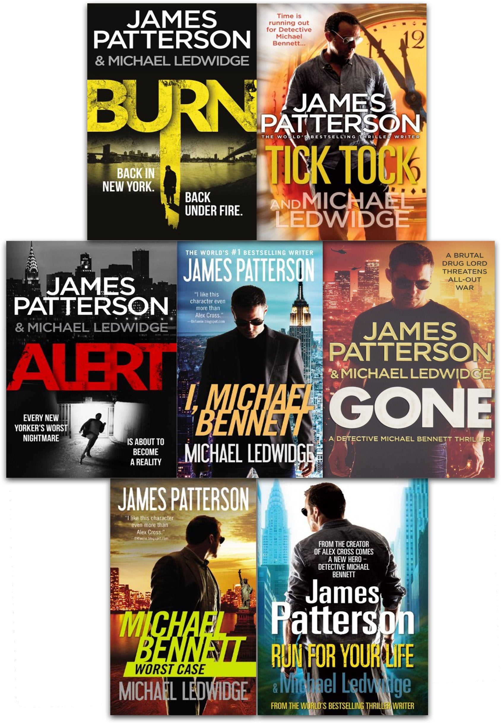 James Patterson Michael Bennett Series Collection 7 Books Set (Run For Your Life, Worst Case, Tick Tock, I Michael Bennett, Gone, Burn, Alert) Books