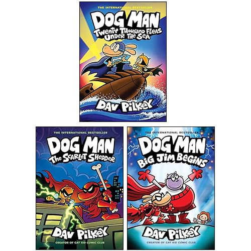 Dog Man 3 Books Collection Set By Dav Pilkey (Twenty Thousand Fleas Under the Sea, The Scarlet Shedder & Big Jim Begins) Novels & Short Stories