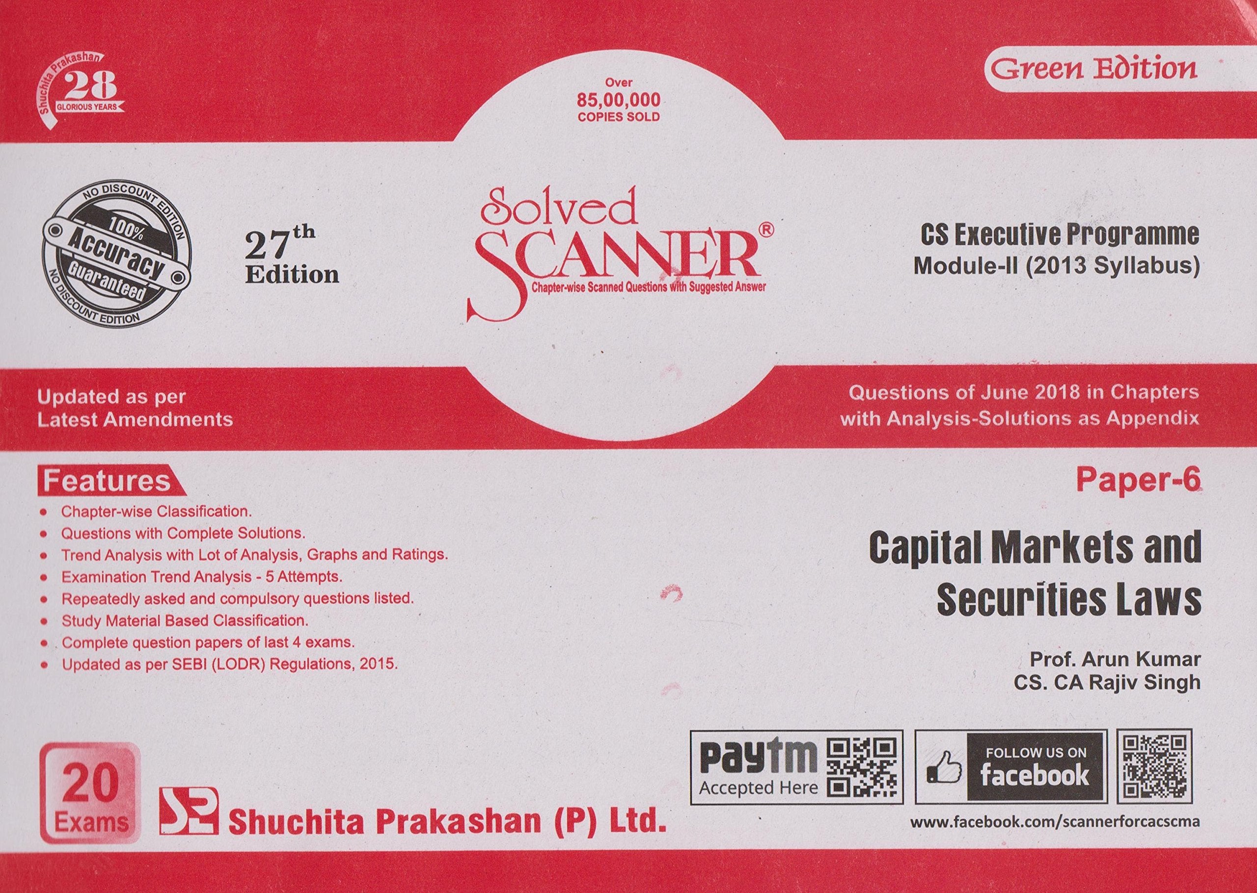 Shuchita Prakashan's Solved Scanner on Capital Markets and Securities Laws for CS Executive Module 2, Paper 6 June 2018 Exam (New Syllabus) Books