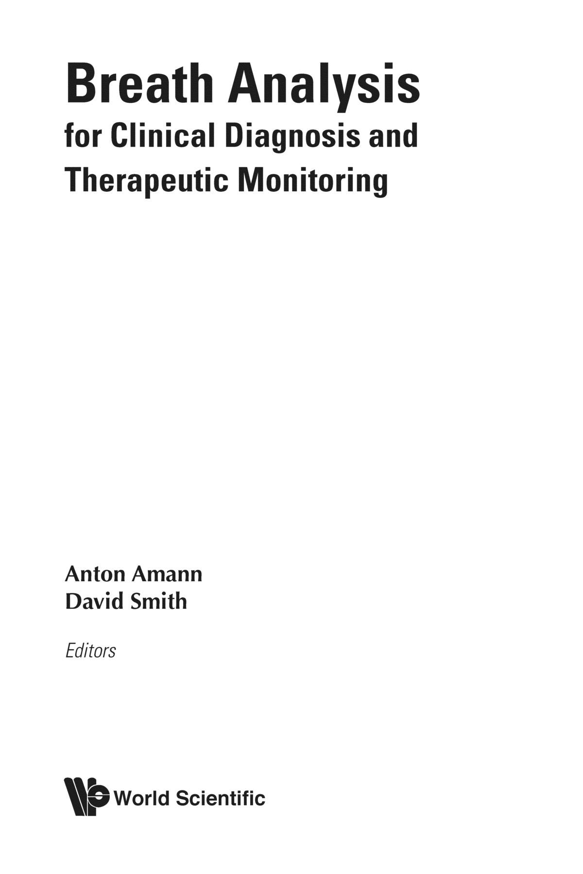 Breath Analysis For Clinical Diagnosis & Therapeutic Monitoring (With Cd-Rom) Medicine