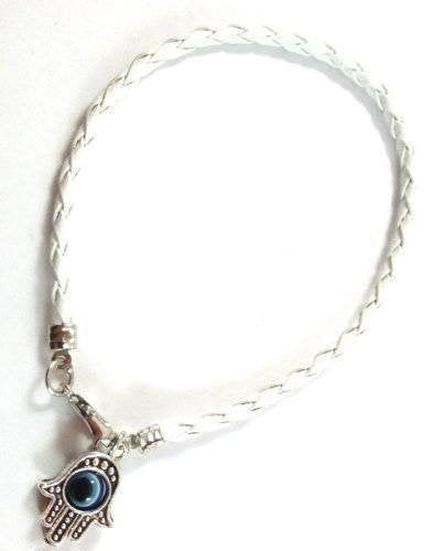 Armband Hamsa Klassische Hand Kabbalah Weißes Lederband Armband gegen Böser Blick Books