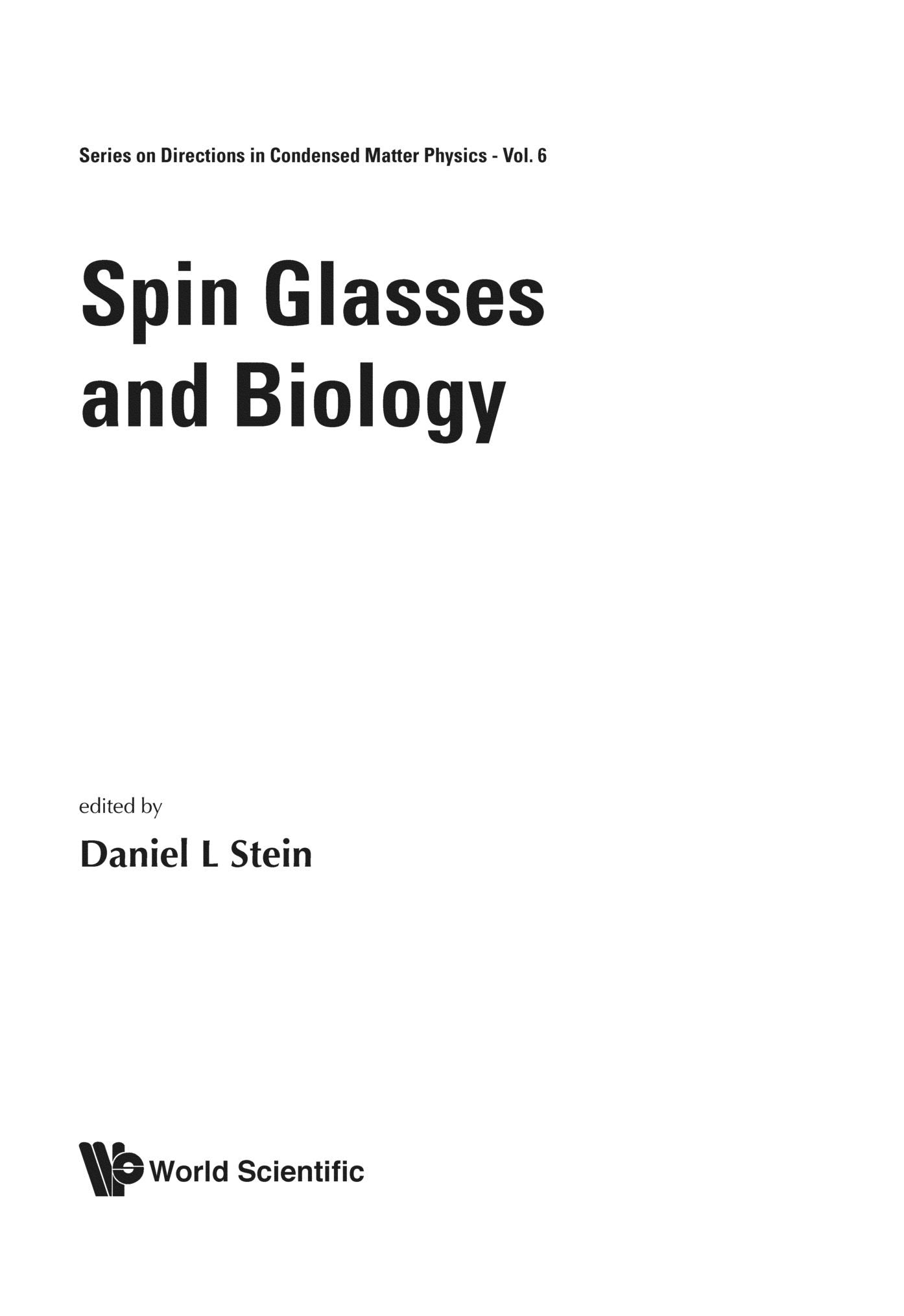 Spin Glasses And Biology (World Scientific Series on Directions in Condensed Matter Physics, 6, Band 6) Learning & Reference