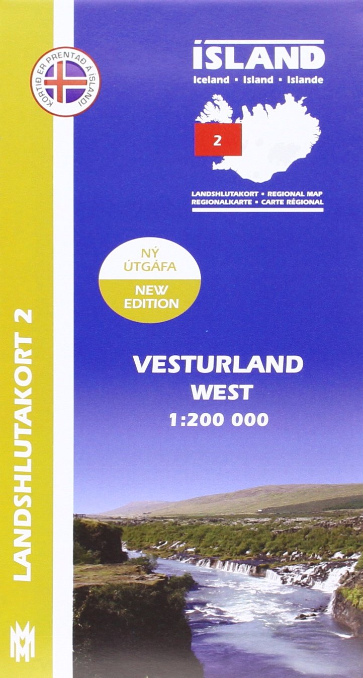 Island - Landshlutakort Vesturland (West): Regionalkarte (West Iceland Map 1: 200 000: Regional map 2) Stationery