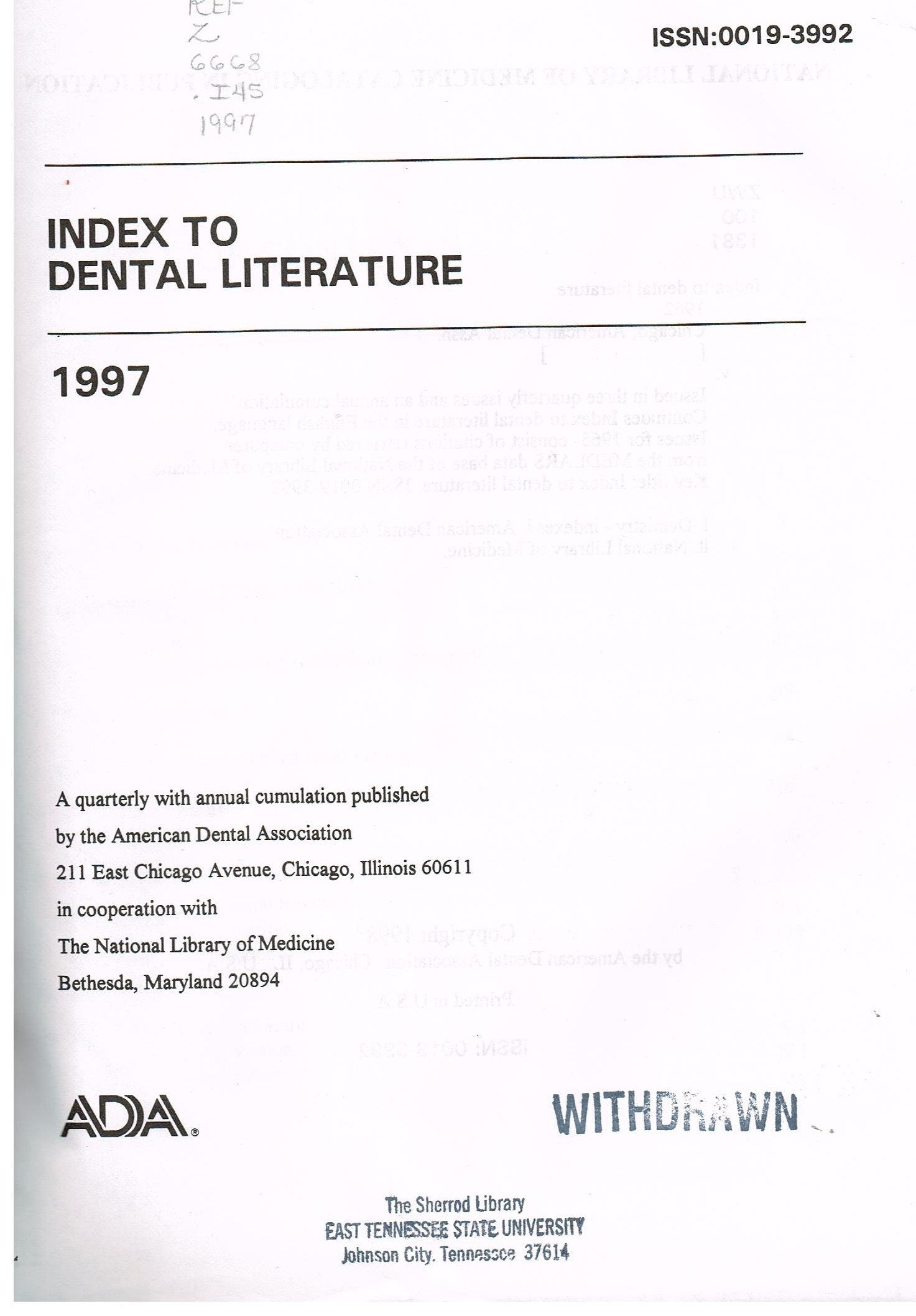 Index to Dental Literature 1997 (Serial) Books
