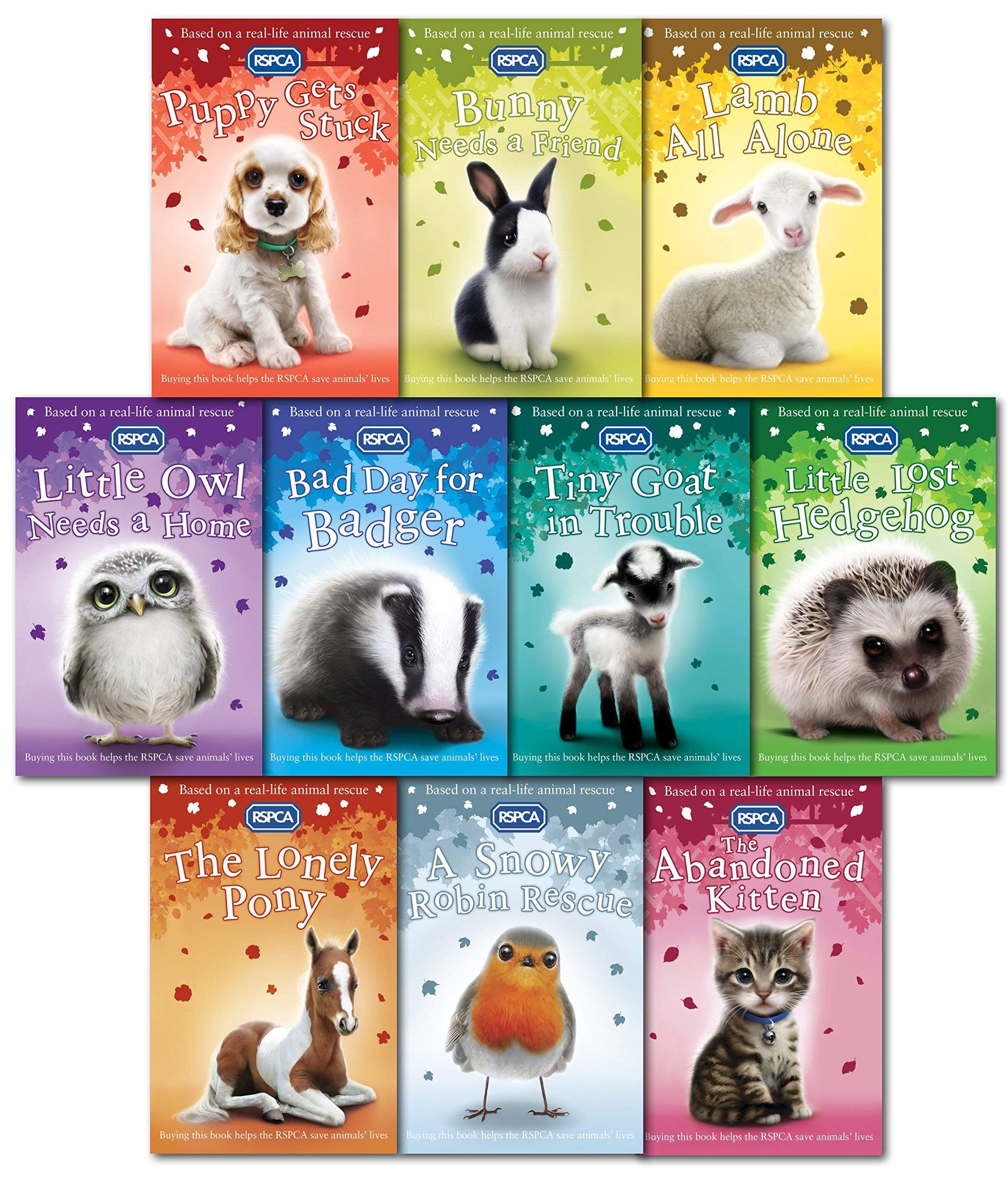 RSPCA Animal Rescue Pets 10 Children's Books Collection Set-Bad Day for Badger, A Snowy Robin Rescue, Tiny Goat in Trouble, Lamb all alone, Abandoned Kitten, Little lost Hedgehog, lonely Pony, Little owl needs a home, Puppy gets stuck, Bunny..etc by Va... book