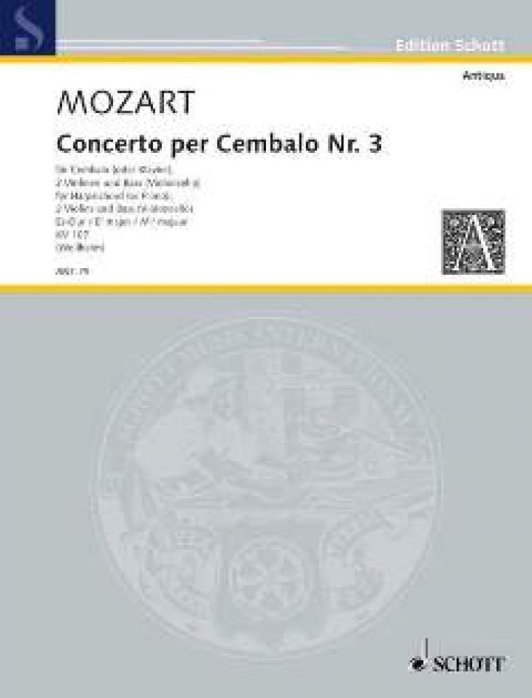 Concerto III Eb Major: after Piano Sonatas by Johann Christian Bach. KV 107. harpsichord (piano), 2 violins and bass (cello). Partition et parties. Sheet Music