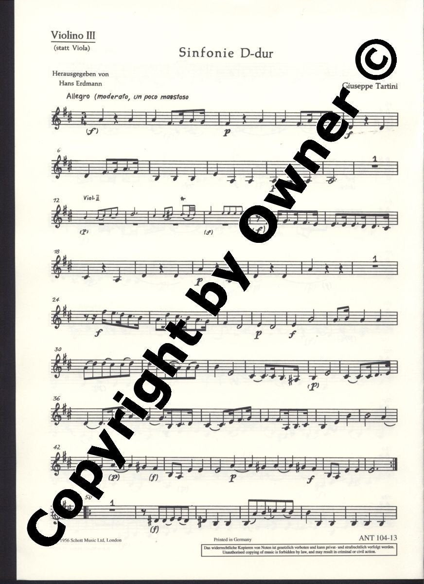 Sinfonia D-Dur: Streichorchester. Violine III. (Antiqua: Eine Sammlung alter Musik) Sheet Music