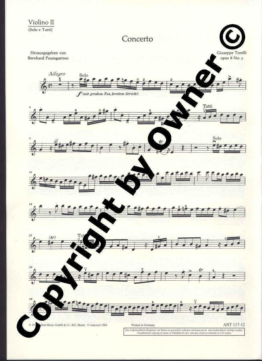 Concerto: op. 8/2. 2 Violinen, Streicher und Cembalo (Klavier). Violine II solo e tutti. (Antiqua: Eine Sammlung alter Musik) Sheet Music