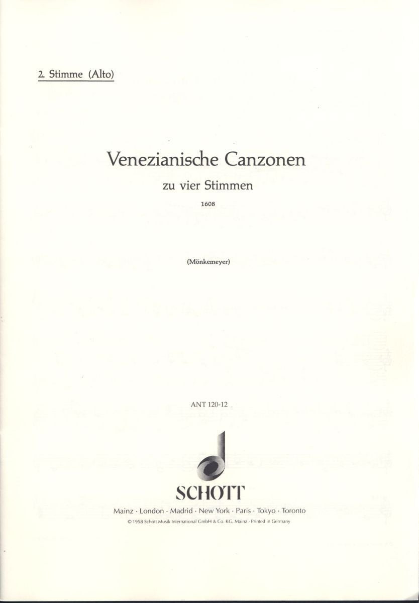 Venezianische Canzonen: 4 beliebige Instrumente (Fidel-, Gamben-, Blockflöten-, Lauten-, Gitarrenchöre). Stimme 2, Alto. (Antiqua: Eine Sammlung alter Musik) Arts & Music