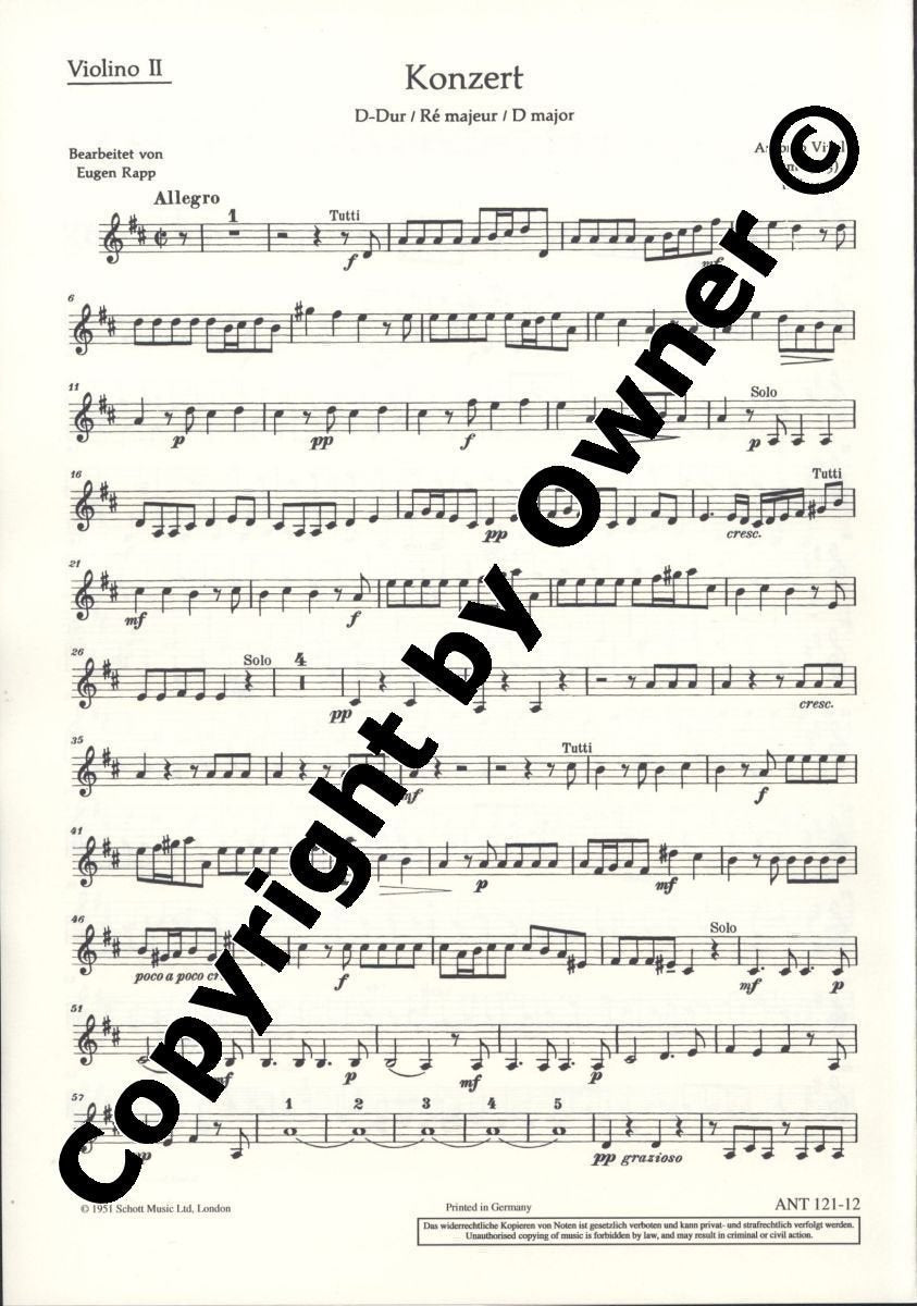 Konzert D-Dur: RV 404. Violoncello, Streichorchester und Cembalo. Violine II. (Antiqua: Eine Sammlung alter Musik) Sheet Music