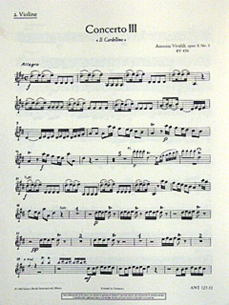 Concerto Nr. 3 D-Dur: "Il Cardellino". op. 10/3. RV 428/PV 155. Flöte (Alt-Blockflöte), Streichorchester und Basso continuo. Violine II. (Antiqua: Eine Sammlung alter Musik) Sheet Music