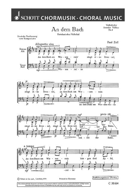 Volkslieder fremder Völker: An dem Bach. mixed choir (SATB). Partition de chœur. Books