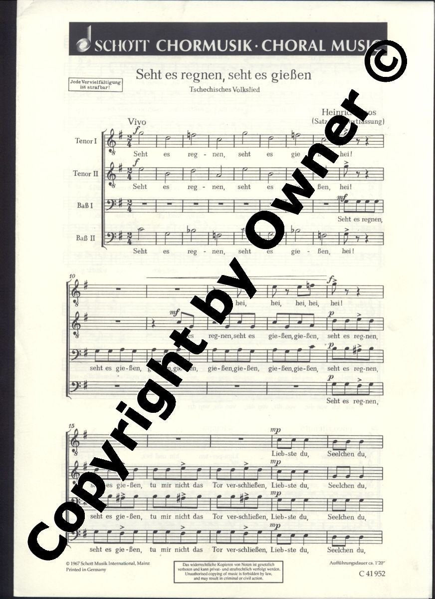 Seht es regnen, seht es gießen: (Tschechoslowakei). Männerchor (TTBB). Chorpartitur. (Schott Chormusik) Arts & Music