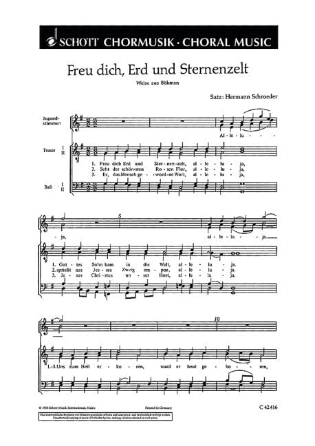Fünf Weihnachtslieder: 2. Freu dich, Erd und Sternenzelt. men's choir (TTBB) and children's choir (SMez) or female choir (SA). Partition de chœur. Books