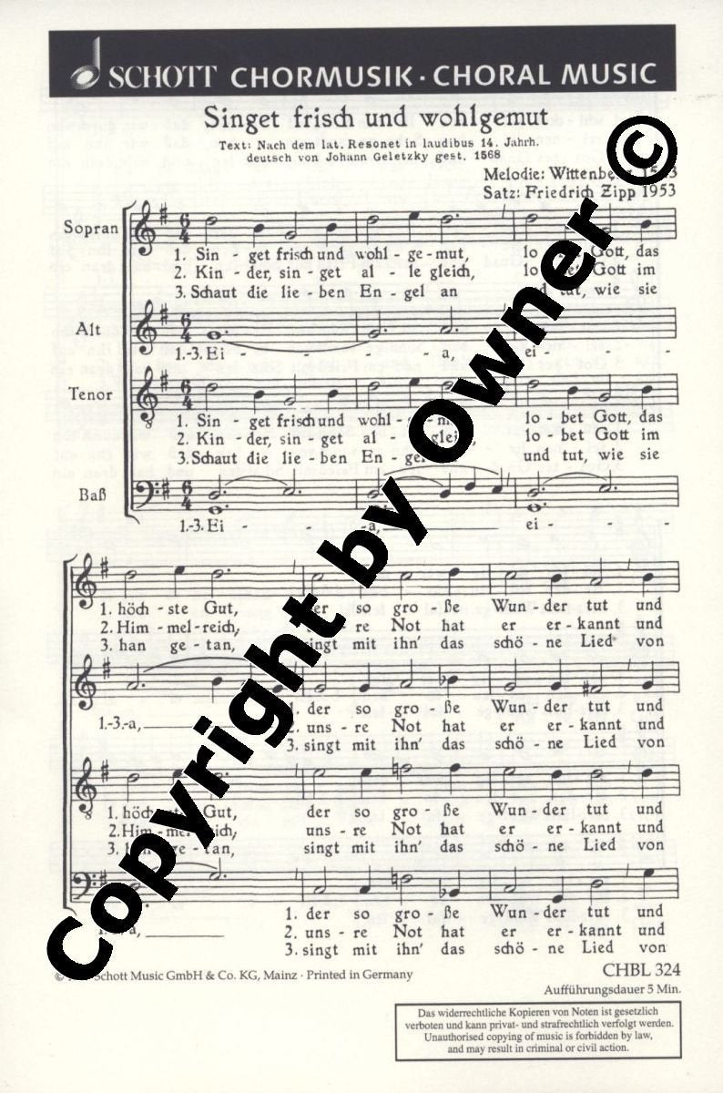 Singet frisch und wohlgemut: (Mel.: Wittenberg 1543). gemischter Chor (SATB). Chorpartitur. (Schott's Chorblätter) Arts & Music