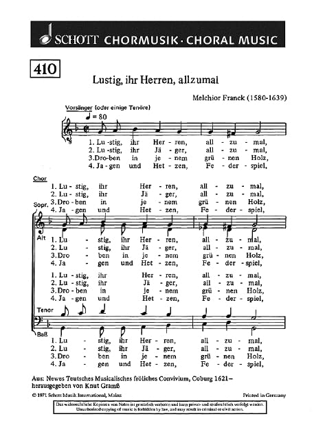Lustig, ihr Herren, allzumal: (Coburg 1621). gemischter Chor (SATB). Chorpartitur. (Schott's Chorblätter) Arts & Music