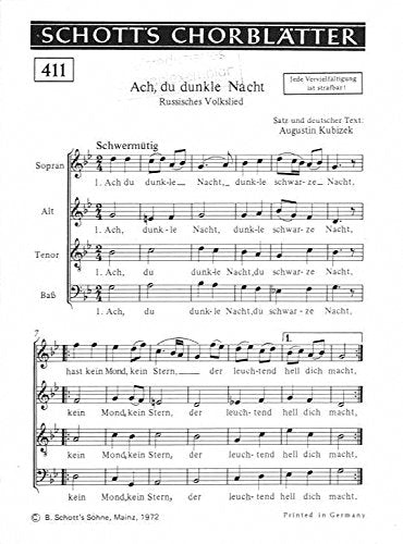 Ach, du dunkle Nacht: (Russland). gemischter Chor (SATB). Chorpartitur. (Schott's Chorblätter) Arts & Music