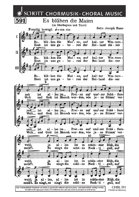 Es blühen die Maien: (Oberbayern und Tirol). Frauen- oder Kinderchor (SMezA). Chorpartitur. (Schott's Chorblätter) Arts & Music