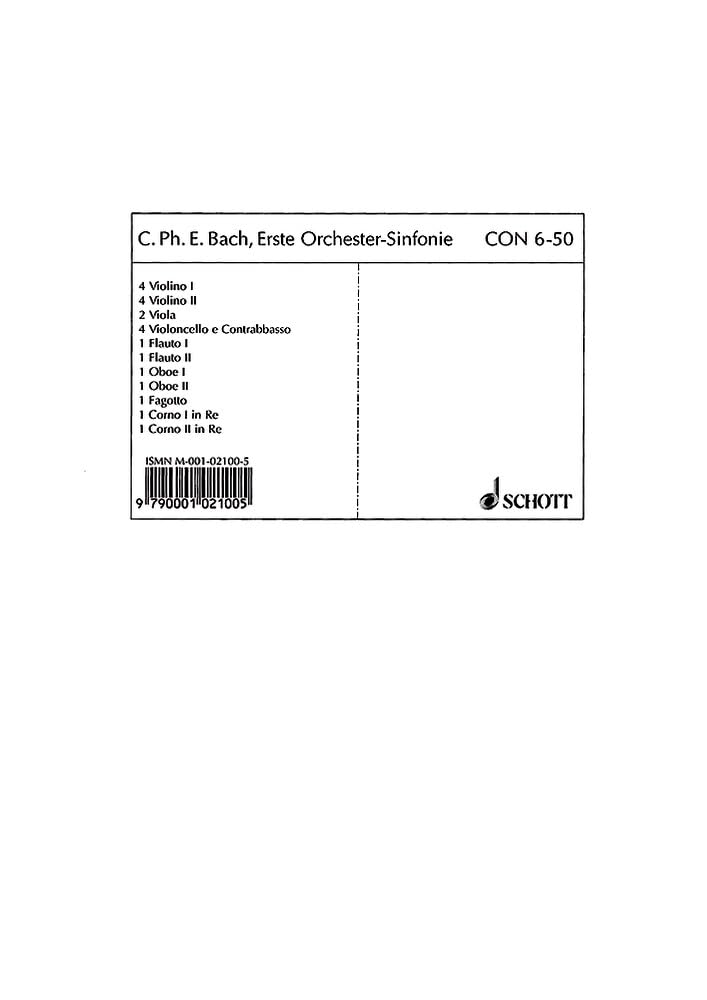 Sinfonie Nr. 1: D-Dur. Wq 183/1. 2 Flöten, 2 Oboen, Fagott, 2 Hörner, Streicher und Basso continuo. Stimmensatz. (Concertino) Sheet Music