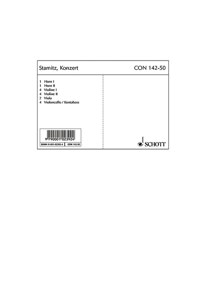 Konzert G-Dur: Violine und Streichorchester; 2 Hörner ad libitum. Stimmensatz. (Concertino) Sheet Music