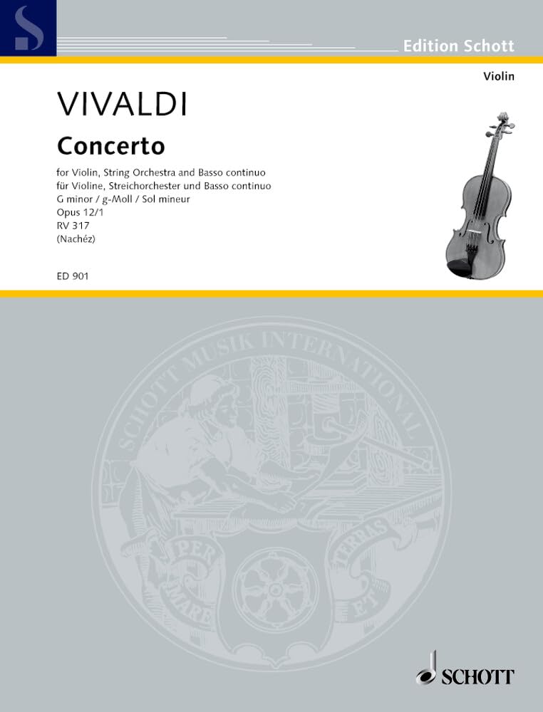 Concerto g-Moll: op. 12/1. RV 317 / PV 343. Violine, Streichorchester und Orgel. Klavierauszug mit Solostimme. (Edition Schott) Sheet Music