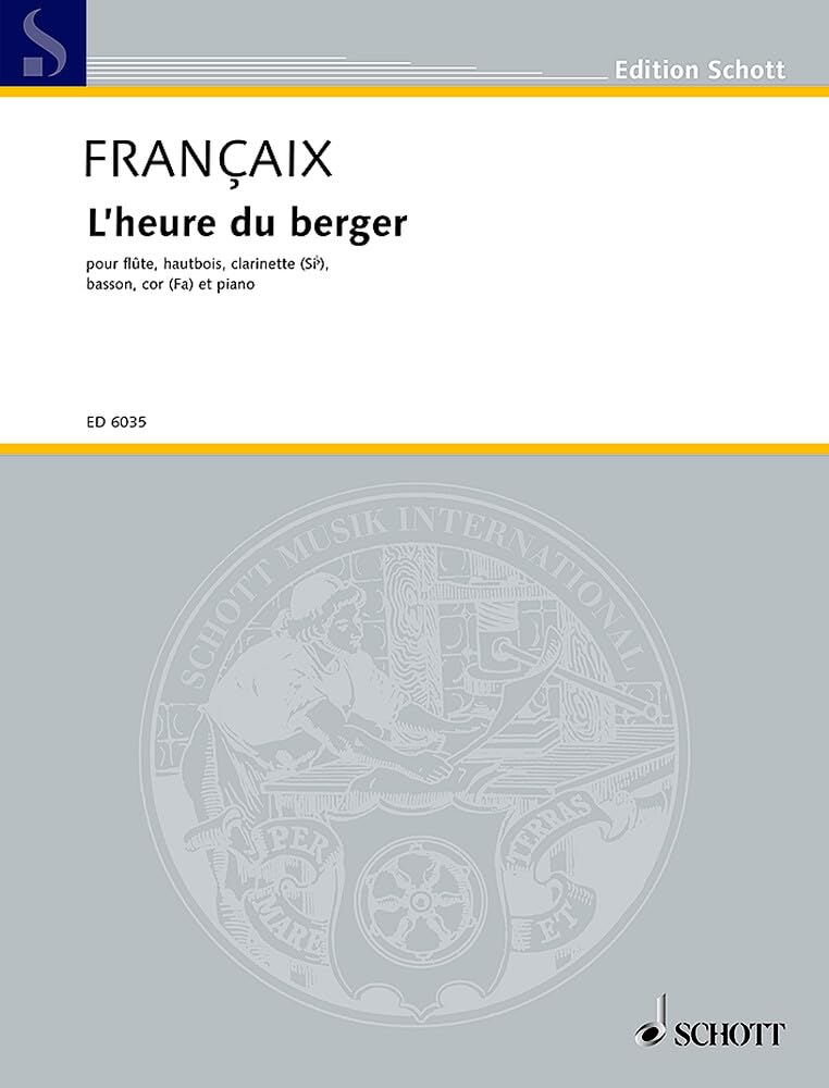 L'heure du berger: Musique de brasserie. Flöte, Oboe, Klarinette, Fagott, Horn und Klavier. Stimmensatz. (Edition Schott) Sheet Music