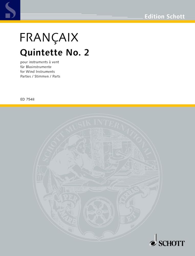 Quintett Nr. 2: für Blasinstrumente. Flöte, Oboe (Englischhorn), Klarinette, Fagott und Horn. Stimmensatz. (Edition Schott) Sheet Music
