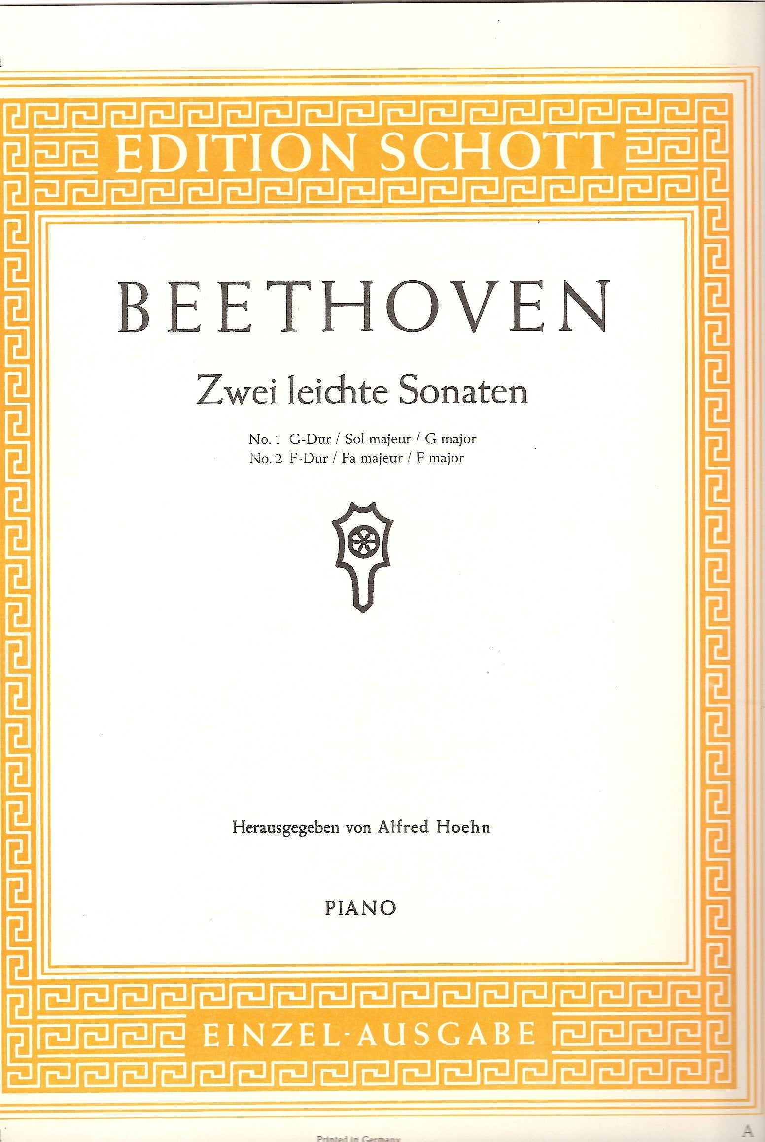 Two Easy Sonatinas: No. 1 G Major, No. 2 F Major. Kinsky-Halm Anh.5. piano. book