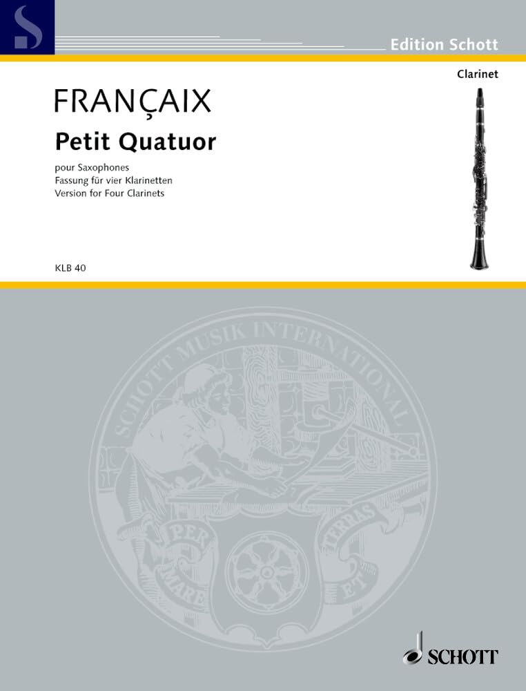 Petit Quatuor: pour saxophones. 2 Klarinetten, Bassetthorn und Bass-Klarinette in B. Partitur und Stimmen. (Edition Schott) Sheet Music