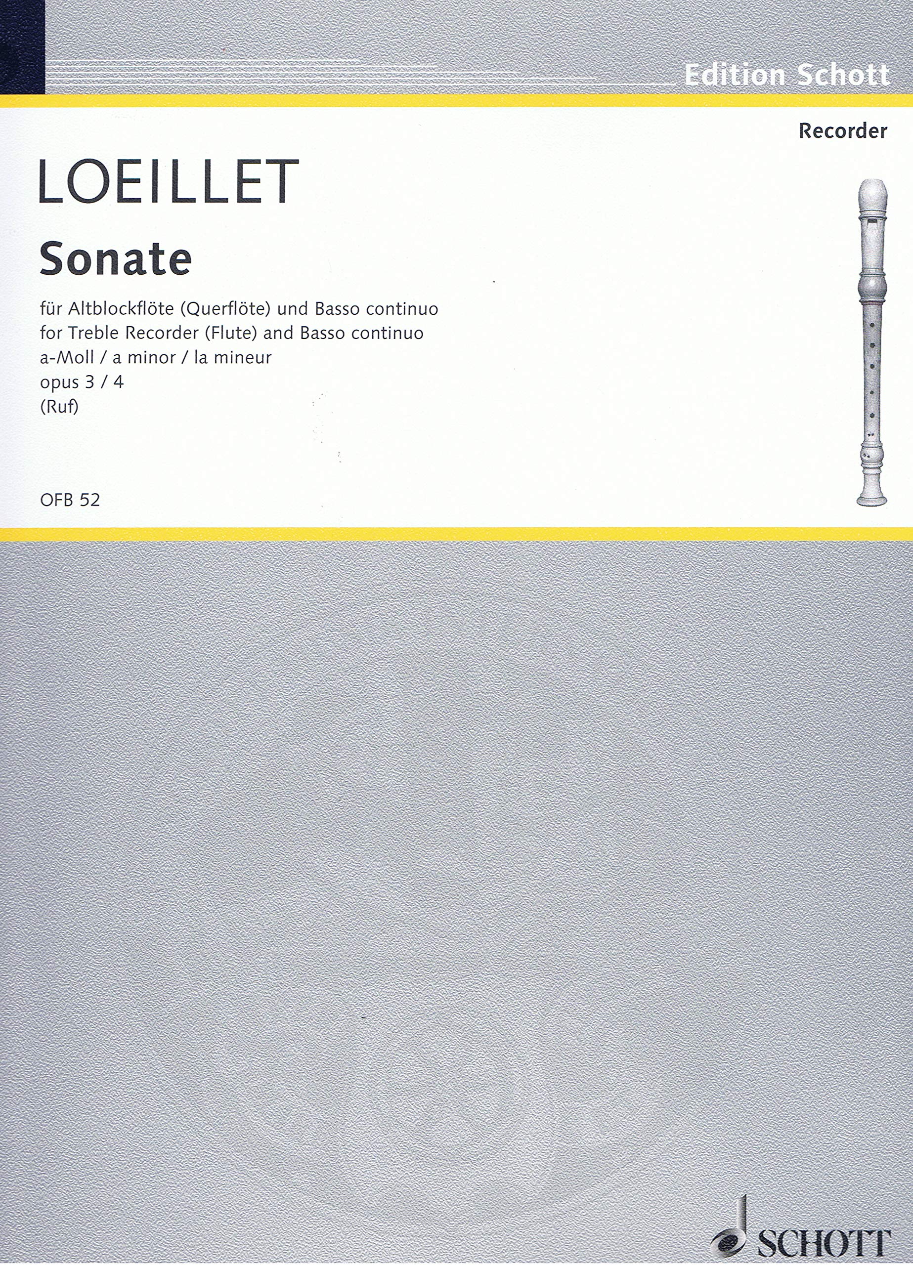 Six Sonatas: No. 4 A minor. op. 3. treble recorder (flute, oboe, violin) and basso continuo; cello/viola da gamba ad libitum. Sheet Music