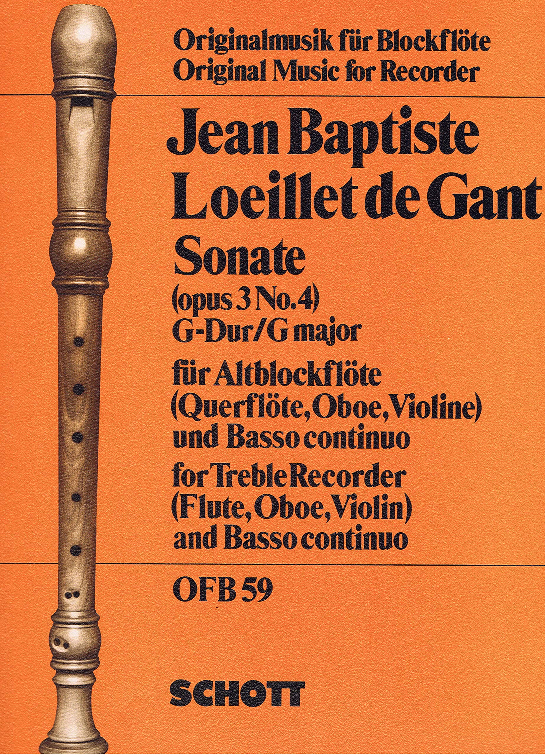 Sonata: No. 4 G major. op. 3. treble recorder (flute, oboe, violin) and basso continuo; cello/viola da gamba ad libitum. Sheet Music