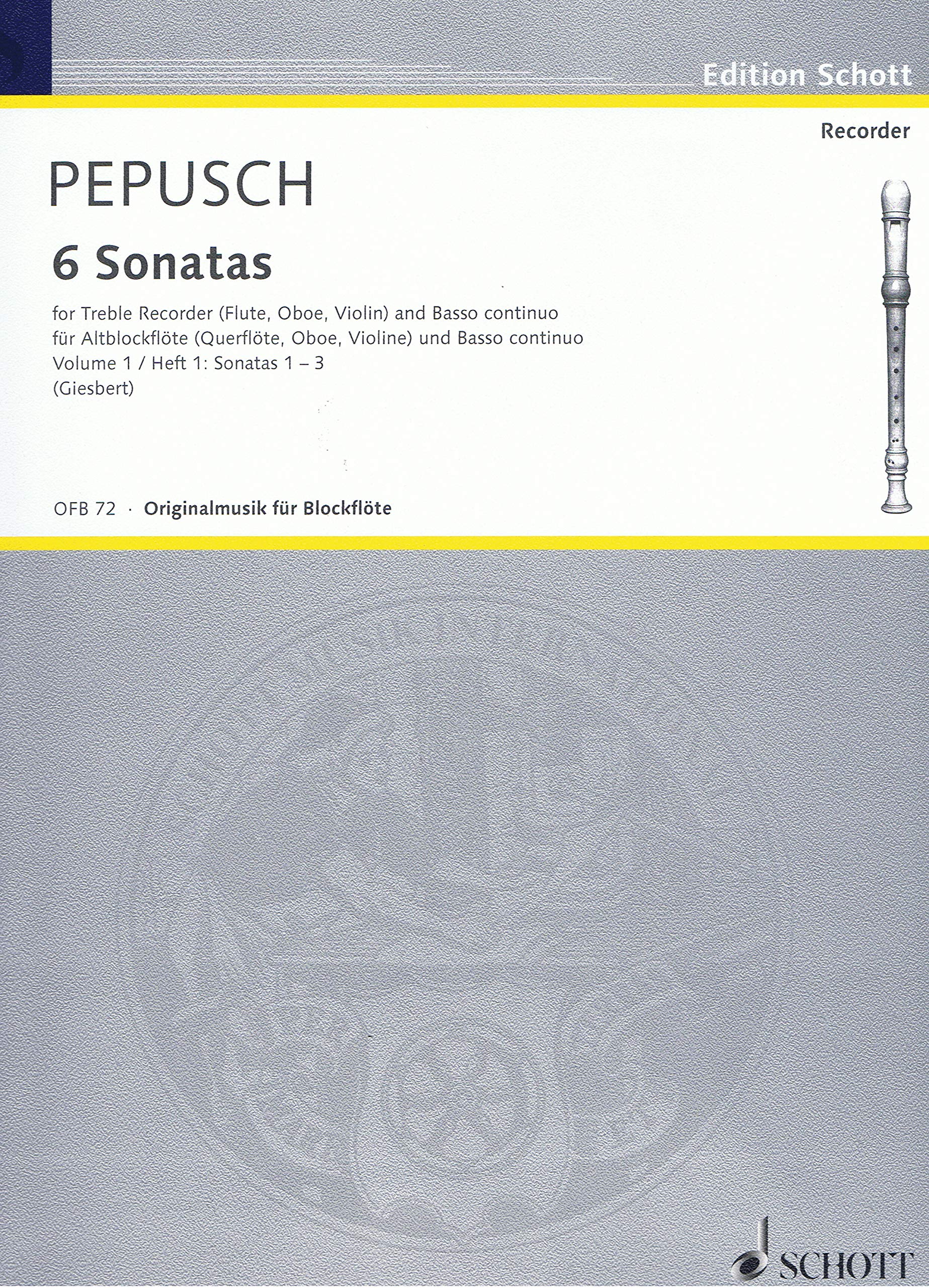 Sonates (6) Volume 1 - FlA/Bc: treble recorder (flute, violin, oboe) and basso continuo; cello (viola da gamba) ad libitum. Sheet Music