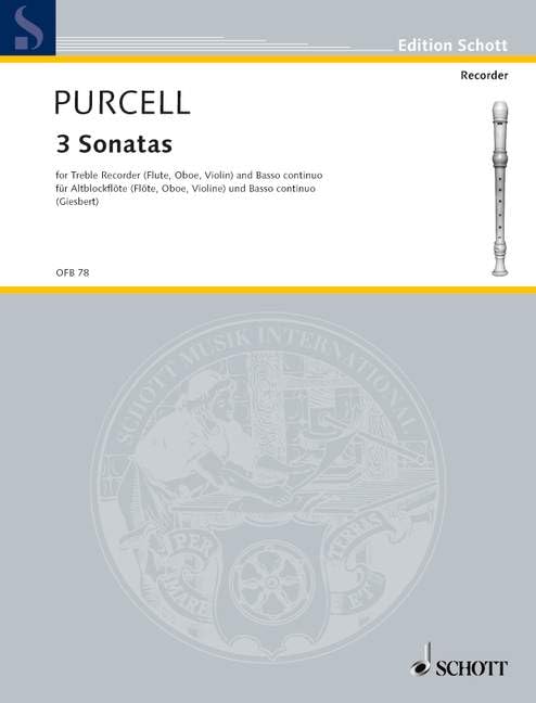 3 Sonatas: treble recorder (flute, oboe, violin) and basso continuo. Sheet Music