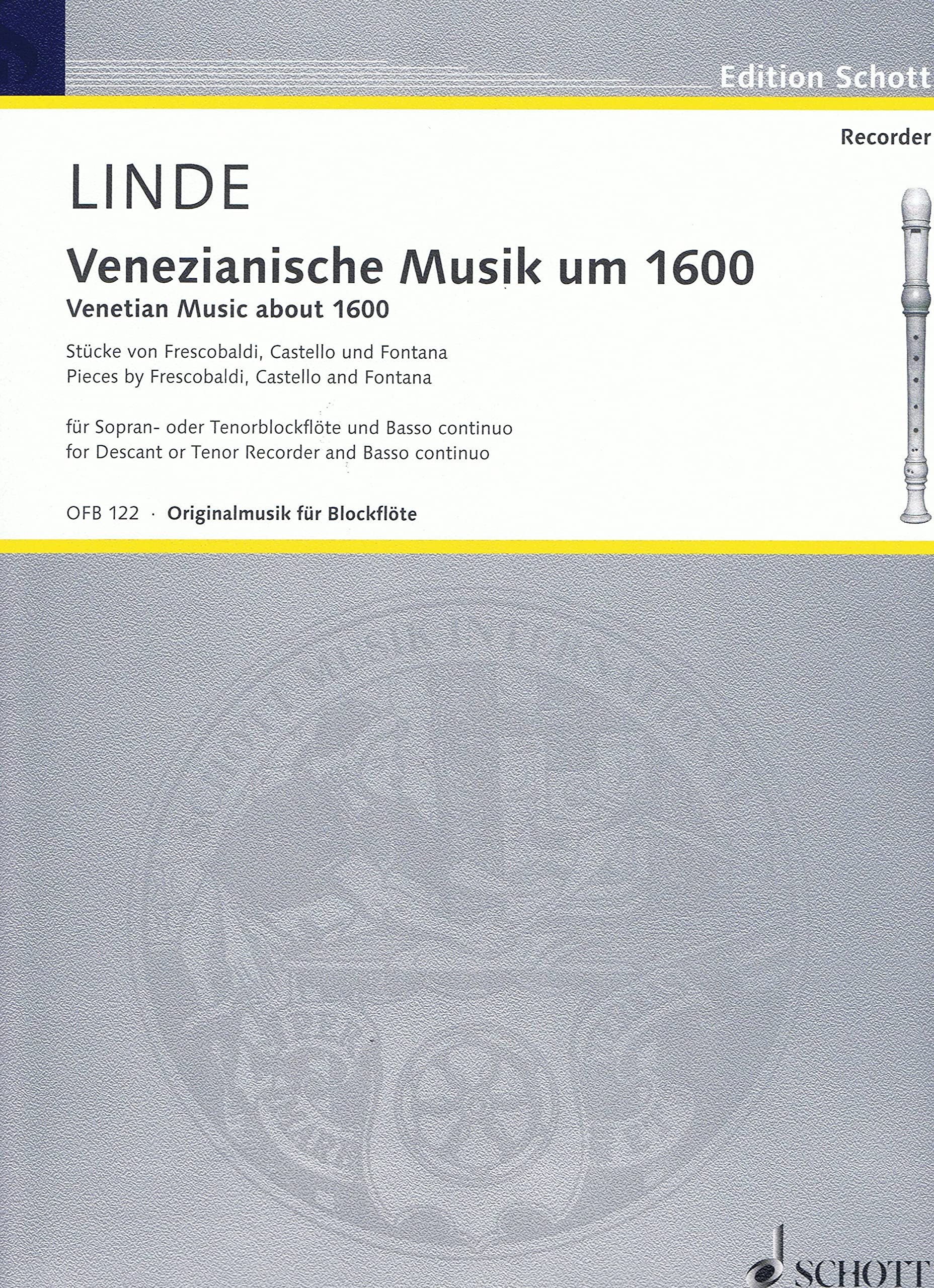 Venetian Music about 1600: Pieces from Frescobaldi, Castello and Fontana. soprano- or tenor recorder (or other melodic instruments) and basso continuo. Sheet Music