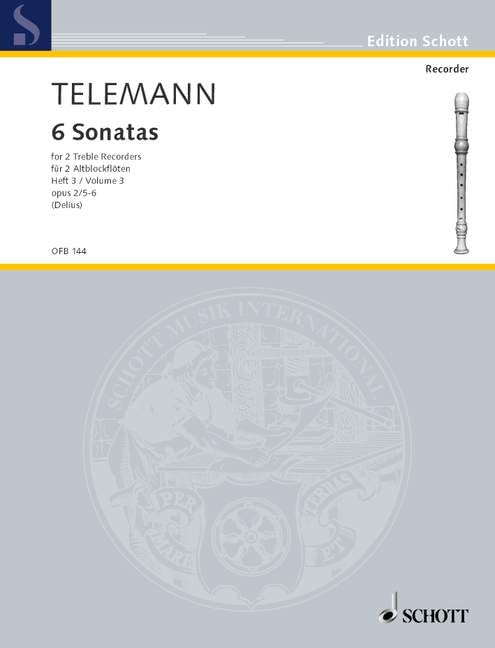 6 Sonatas: No. 5-6. op. 2. 2 treble recorders (flutes). Partition d'exécution. Sheet Music