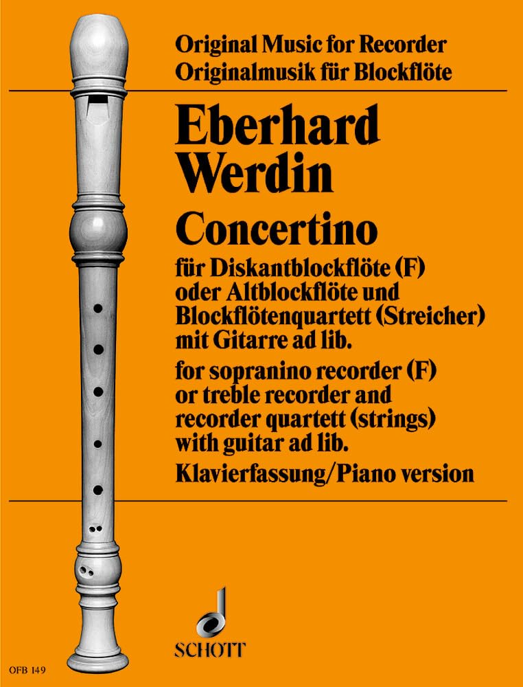 Concertino: Sopran-Blockflöte (Alt-Blockflöte/Flöte) und Blockflötenquartett oder Streichquartett (Streichorchester); Gitarre ad libitum. Klavierauszug mit Solostimme. (Originalmusik für Blockflöte) Sheet Music