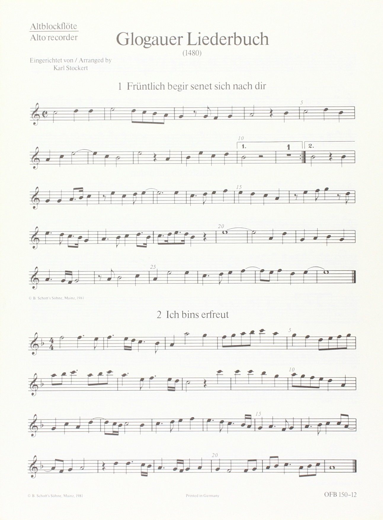 GLOGAUER LIEDERBUCH Sheet Music