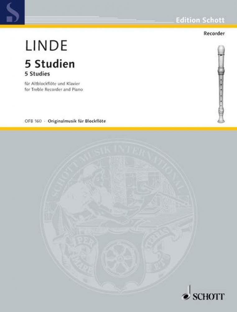 5 Studien: Alt-Blockflöte und Klavier. (Edition Schott) Sheet Music