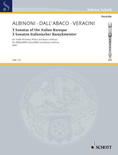 3 Sonatas of the Italian Baroque: treble recorder (flute) and basso continuo. Arts & Music