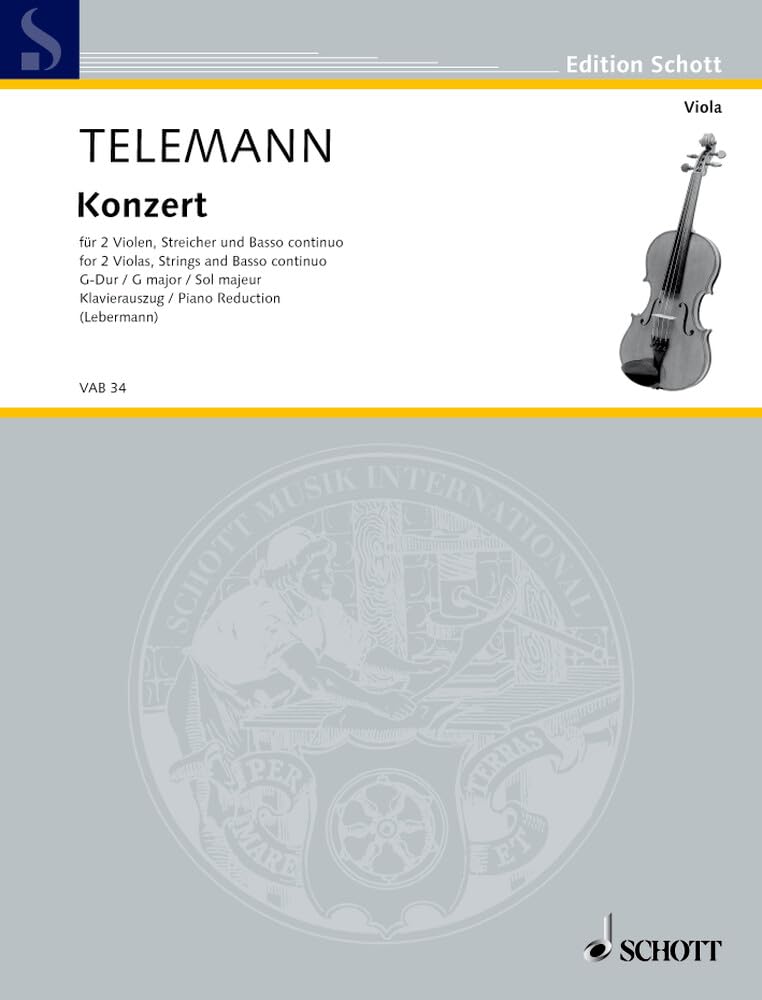 Konzert G-Dur: 2 Violen, Streicher und Basso continuo. Klavierauszug mit Solostimmen. (Edition Schott) Sheet Music