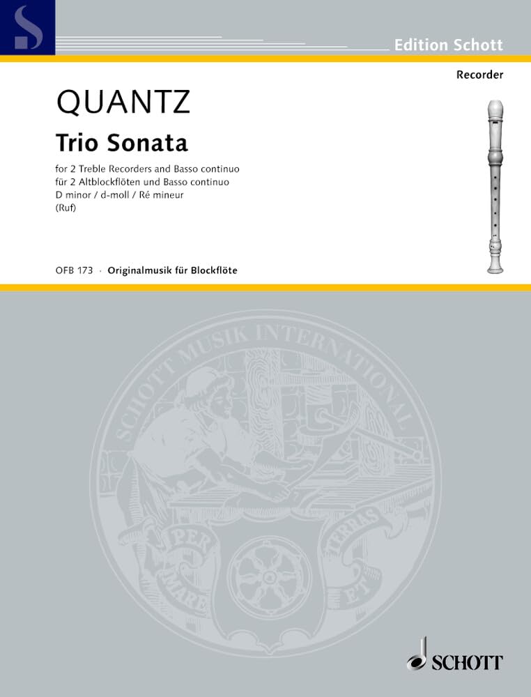 Trio Sonata d-Moll: 2 Alt-Blockflöten (oder Alt-Blockflöte und Flöte/Violine) und Basso continuo. Partitur und Stimmen. (Edition Schott) Sheet Music