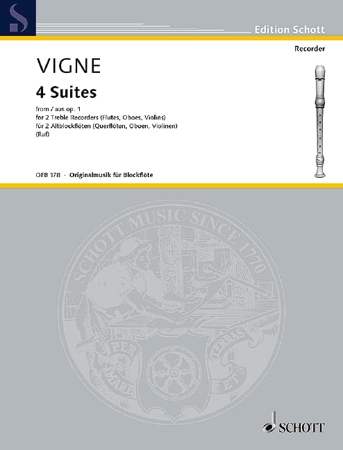4 Suites: from op. 1. 2 treble recorders (flutes, oboes, violins). Partition d'exécution. Sheet Music