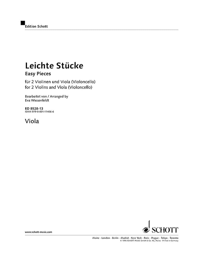 Leichte Stücke: 2 Violinen und Viola (Violoncello). Viola. Sheet Music